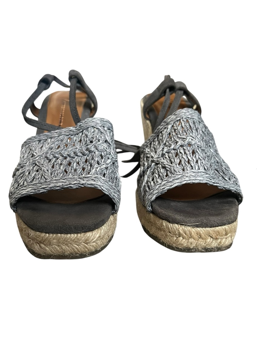 Anthropologie Women’s Blue Woven Lace Up Strappy Wedge Jute Sandals Heels 38 - Picture 5 of 10